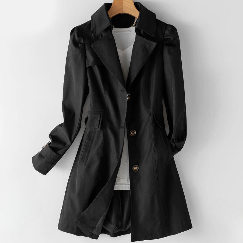Antonella - Women's Button-Front Notch Lapel Trench Coat