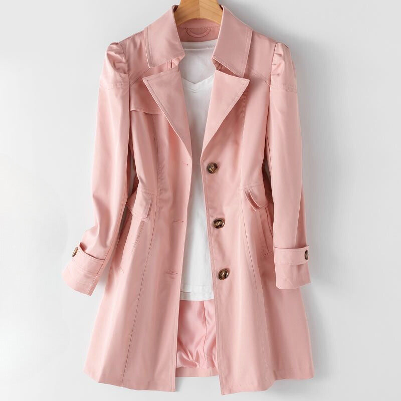 Antonella - Women's Button-Front Notch Lapel Trench Coat
