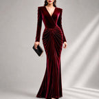 Arielle - Women's V-Neck Ruched Evening Dress
