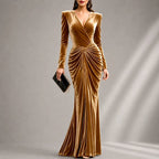 Arielle - Women's V-Neck Ruched Evening Dress