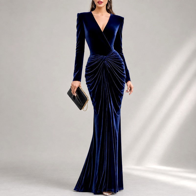 Arielle - Women's V-Neck Ruched Evening Dress