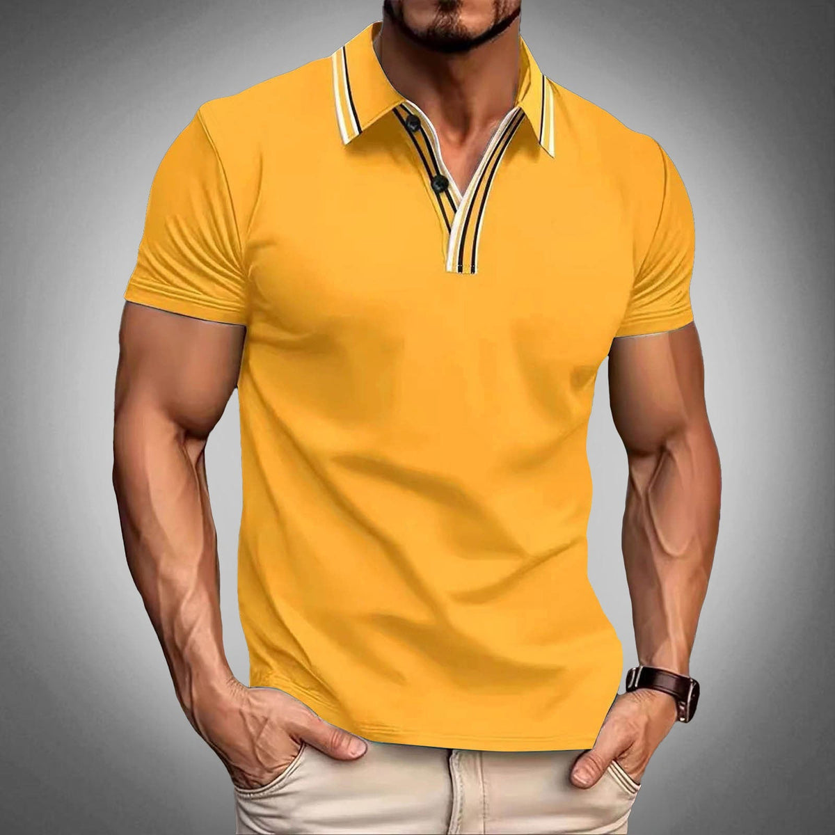 Arjun - Men's Contrast Collar Short Sleeve Polo Shirt