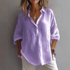 Aubree - Women's V-Neck Blouse with Rolled Sleeves