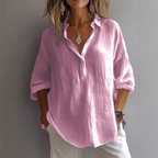 Aubree - Women's V-Neck Blouse with Rolled Sleeves