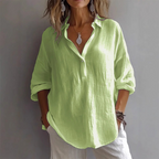 Aubree - Women's V-Neck Blouse with Rolled Sleeves