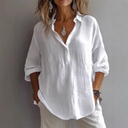 Aubree - Women's V-Neck Blouse with Rolled Sleeves