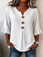 Aurelia - Women's Button-Front Blouse with Ruffle Sleeves