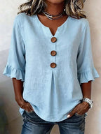 Aurelia - Women's Button-Front Blouse with Ruffle Sleeves
