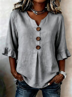 Aurelia - Women's Button-Front Blouse with Ruffle Sleeves