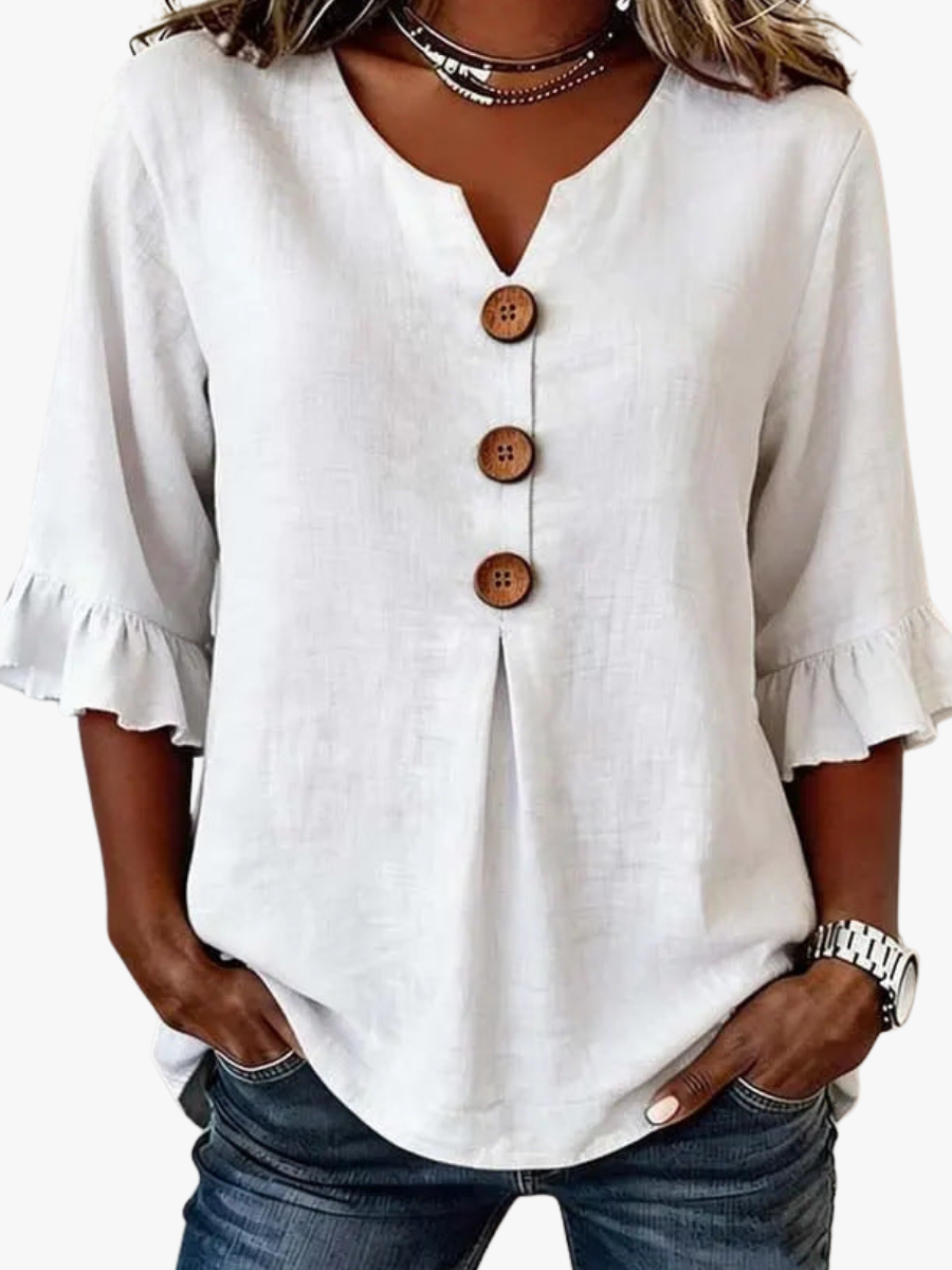 Aurelia - Women's Button-Front Blouse with Ruffle Sleeves