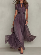 Aurora - Women's Keyhole Neckline Chiffon Dress 