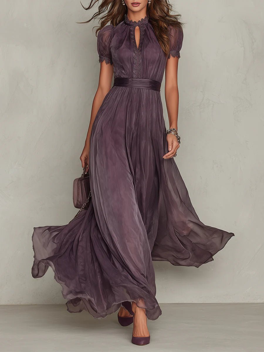 Aurora - Women's Keyhole Neckline Chiffon Dress 
