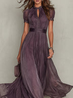 Aurora - Women's Keyhole Neckline Chiffon Dress 