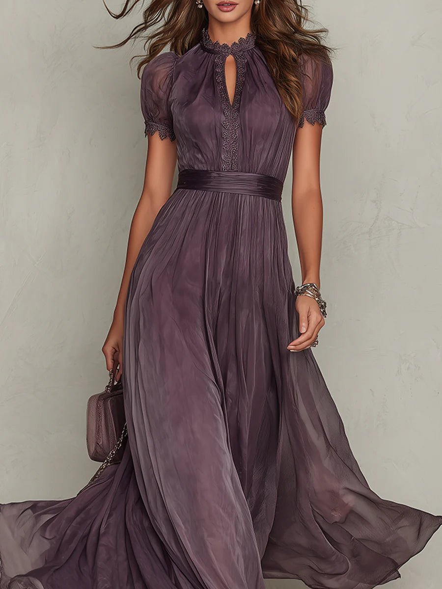Aurora - Women's Keyhole Neckline Chiffon Dress 