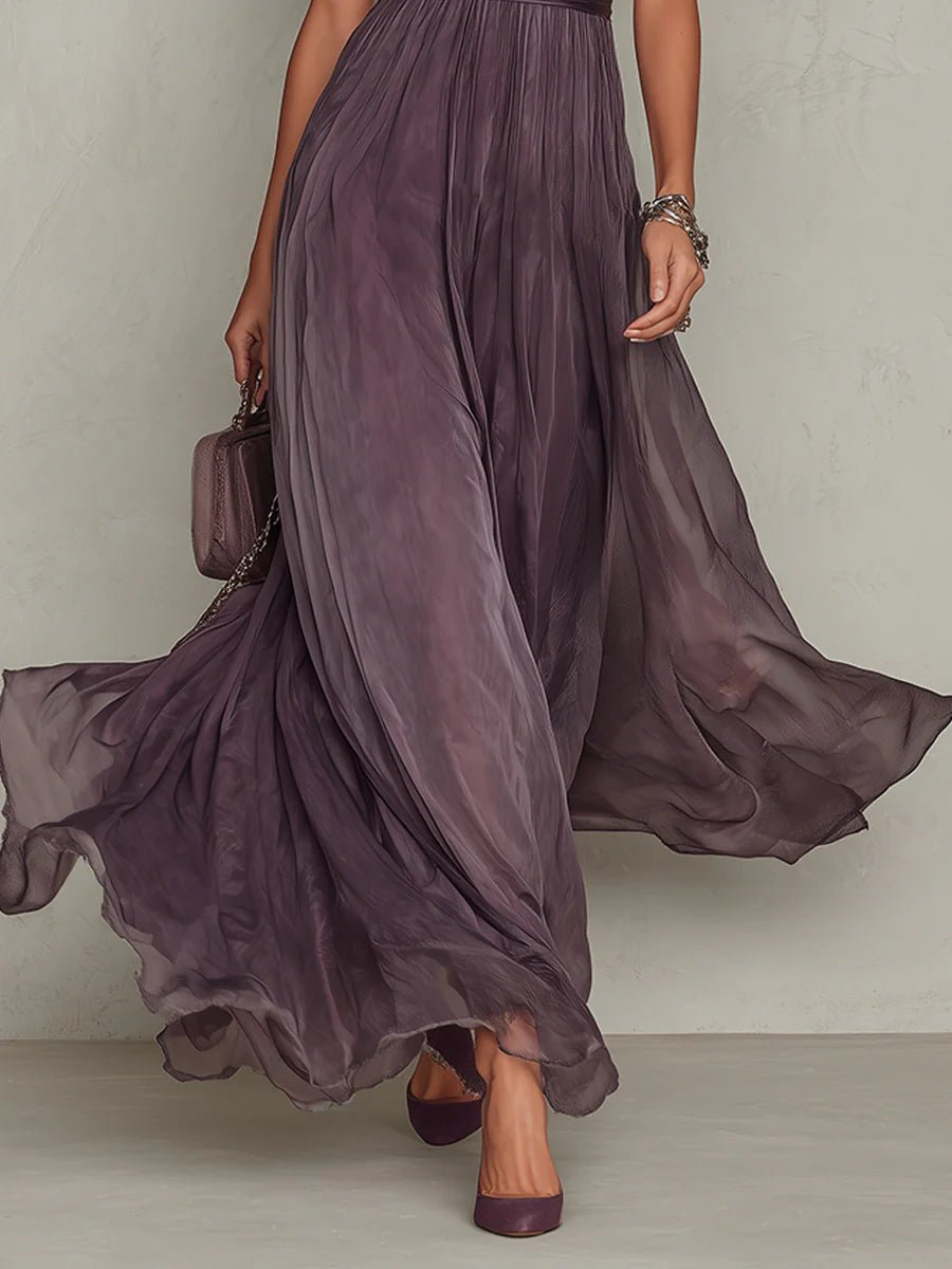 Aurora - Women's Keyhole Neckline Chiffon Dress 
