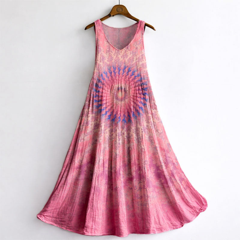 Avelina - Women's Striped Bohemian Print Sleeveless Dress