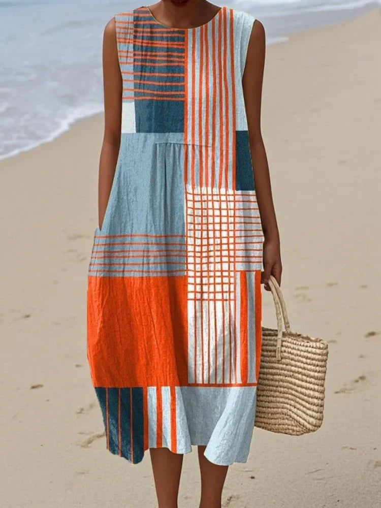 Avella - Women's Sleeveless Geometric Print Dress