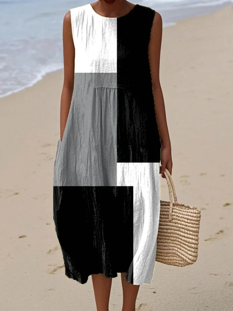 Avella - Women's Sleeveless Geometric Print Dress
