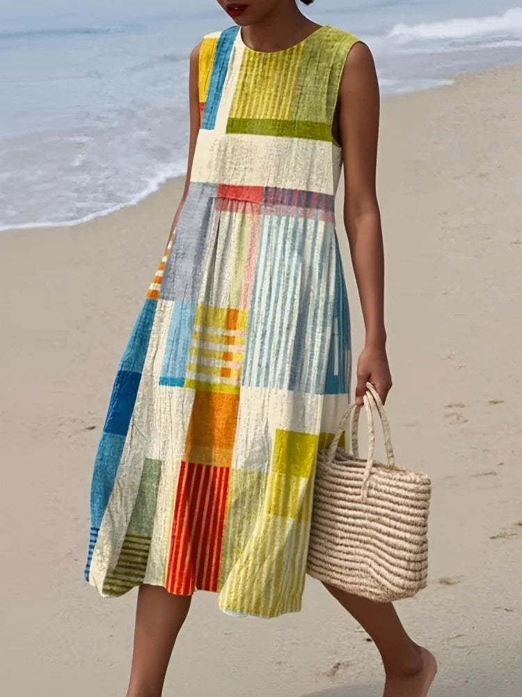 Avella - Women's Sleeveless Geometric Print Dress