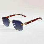 Bali - Rimless Gradient Lens Sunglasses with Wood-Textured Arms
