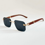 Bali - Rimless Gradient Lens Sunglasses with Wood-Textured Arms