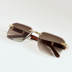 Bali - Rimless Gradient Lens Sunglasses with Wood-Textured Arms