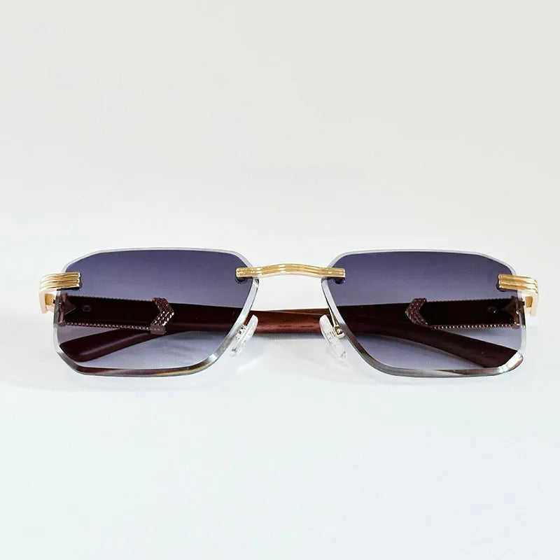 Bali - Rimless Gradient Lens Sunglasses with Wood-Textured Arms