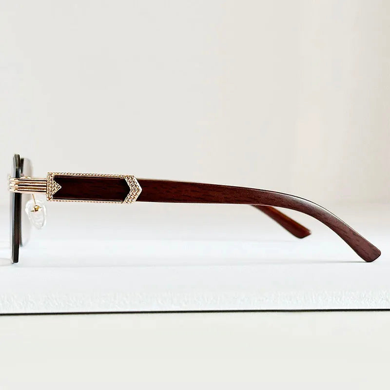 Bali - Rimless Gradient Lens Sunglasses with Wood-Textured Arms
