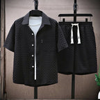 Beckett - Men's Textured Button-Down Shirt & Drawstring Shorts Set