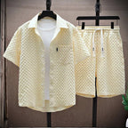 Beckett - Men's Textured Button-Down Shirt & Drawstring Shorts Set