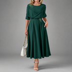 Bella - Women's Floral Appliqué Draped Dress