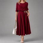 Bella - Women's Floral Appliqué Draped Dress