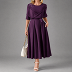 Bella - Women's Floral Appliqué Draped Dress