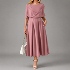 Bella - Women's Floral Appliqué Draped Dress