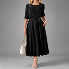 Bella - Women's Floral Appliqué Draped Dress
