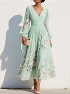 Bellamy - Women's Floral Dress with V-Neckline and Balloon Sleeves