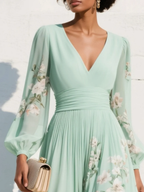 Bellamy - Women's Floral Dress with V-Neckline and Balloon Sleeves