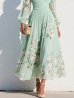 Bellamy - Women's Floral Dress with V-Neckline and Balloon Sleeves