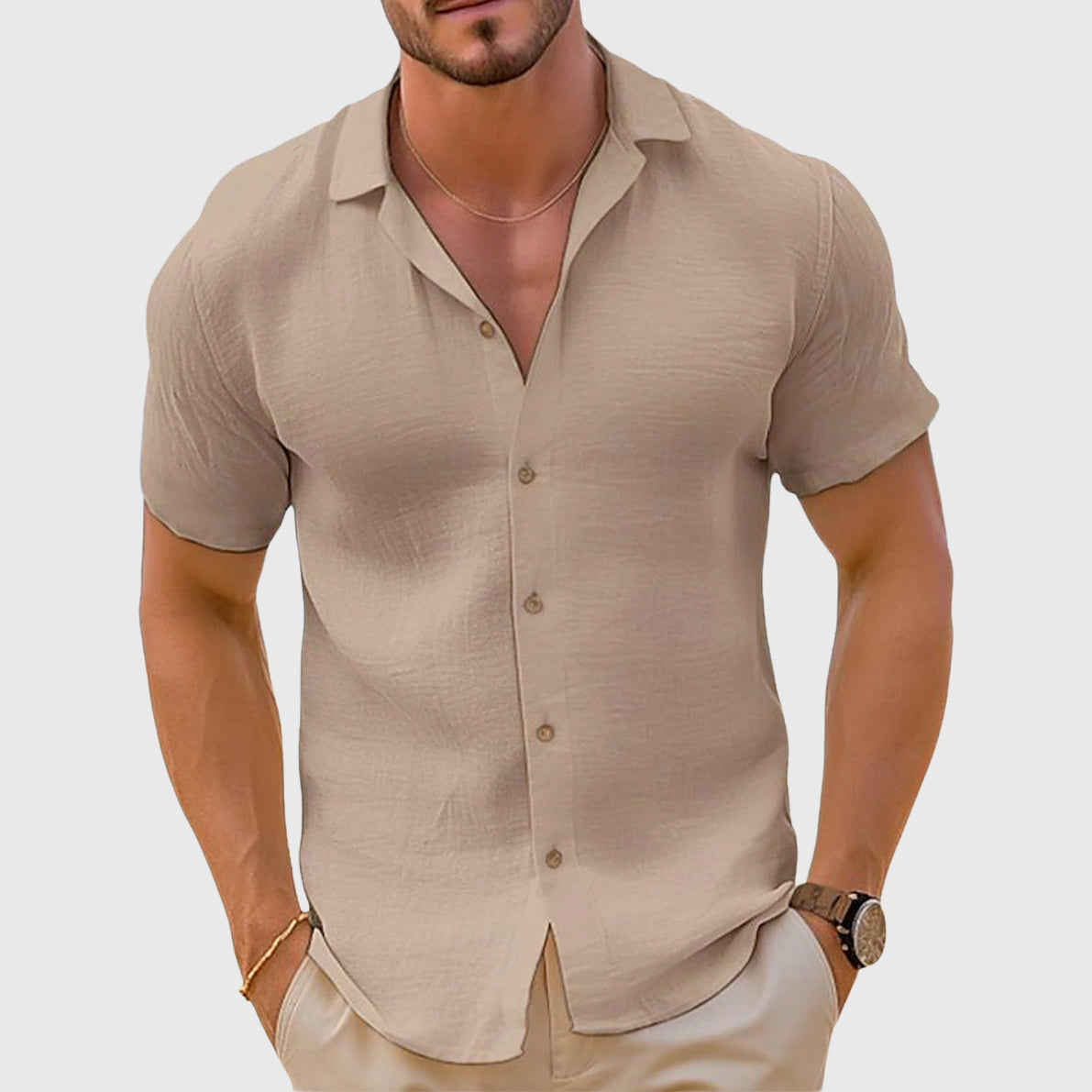 Bradley - Men's Linen Button-Front Short Sleeve Shirt