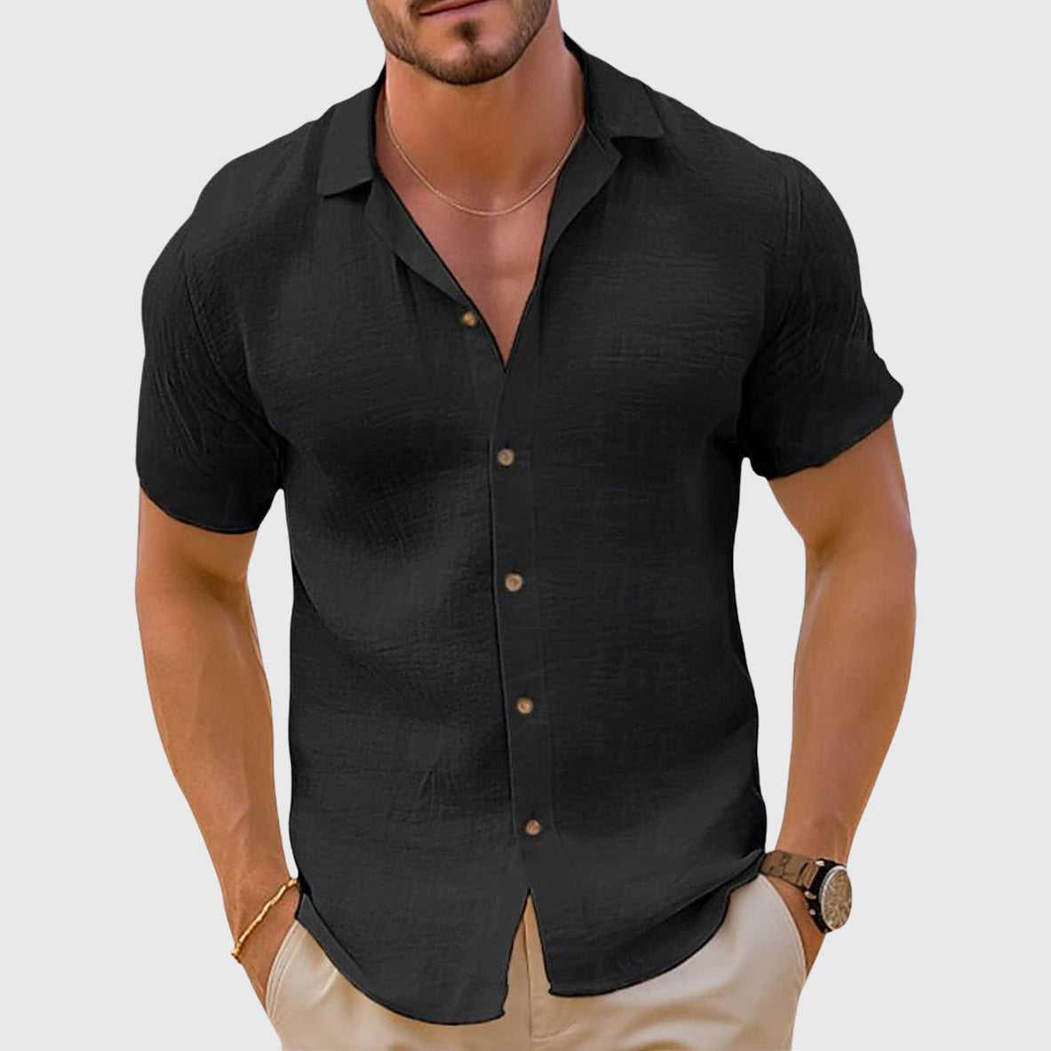 Bradley - Men's Linen Button-Front Short Sleeve Shirt