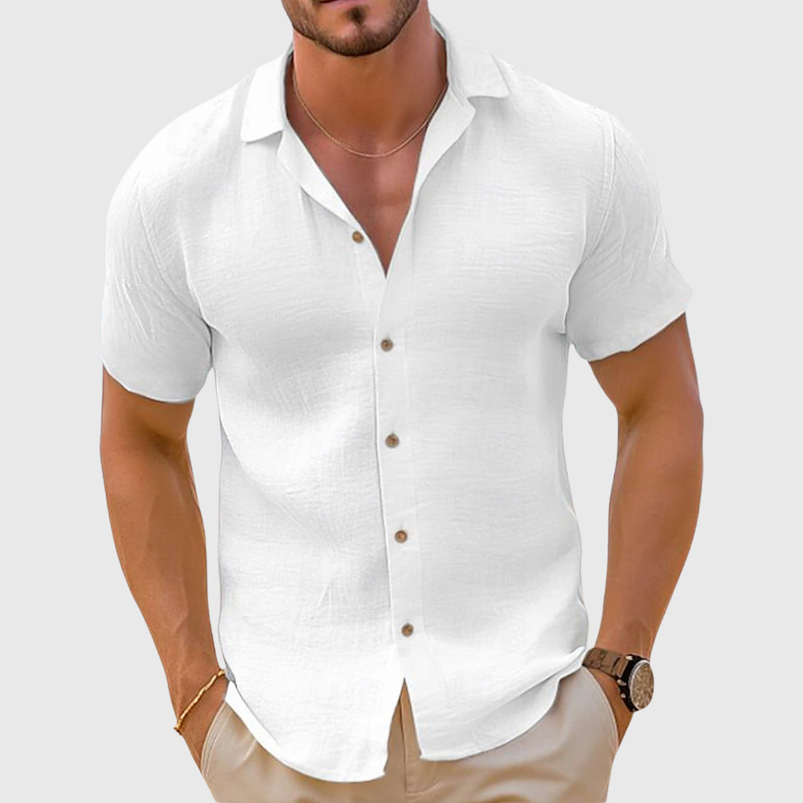 Bradley - Men's Linen Button-Front Short Sleeve Shirt