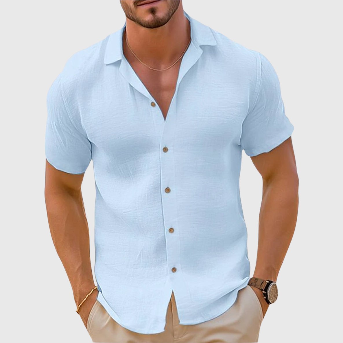 Bradley - Men's Linen Button-Front Short Sleeve Shirt
