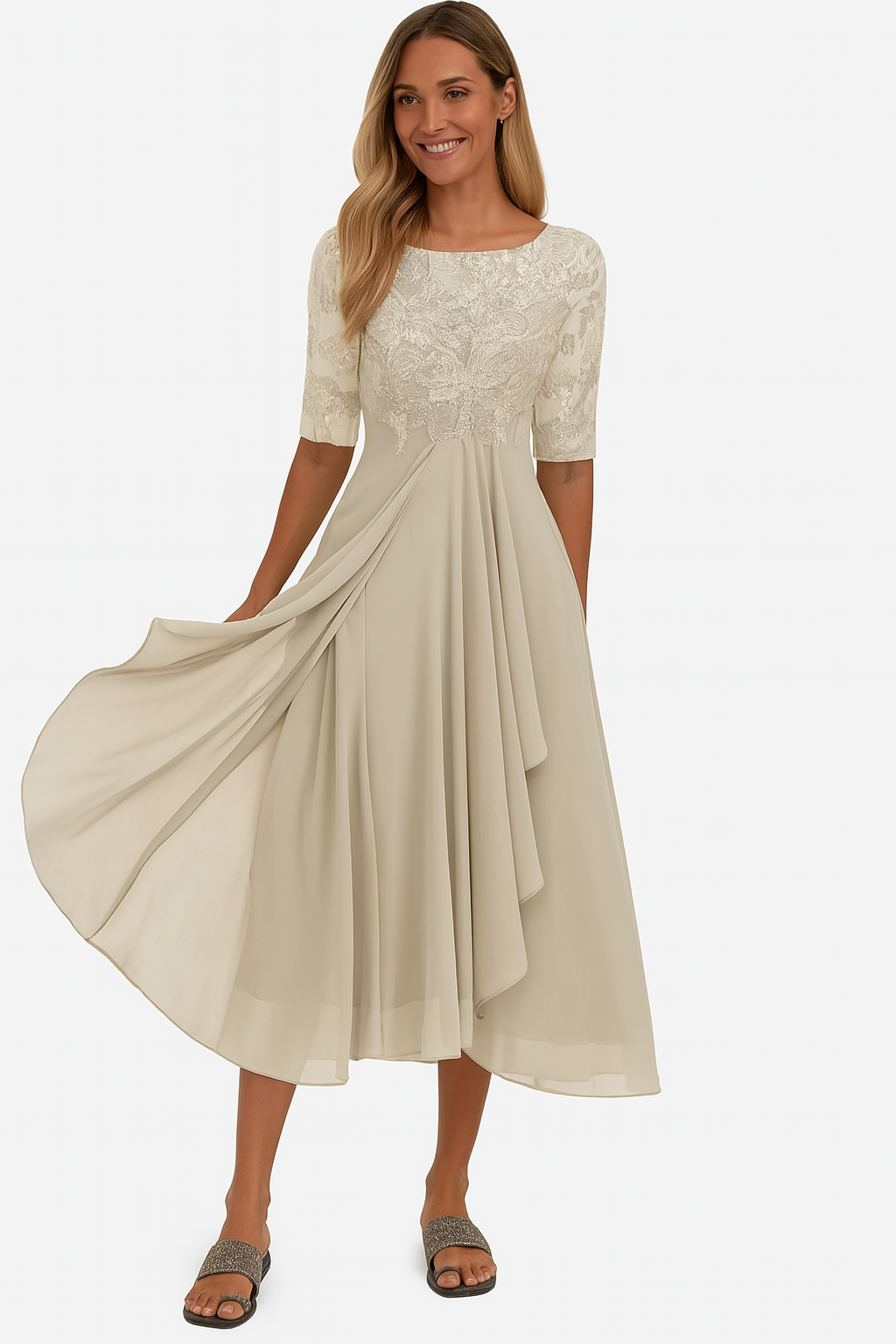 Callie - Women's Lace-Bodice A-Line Dress