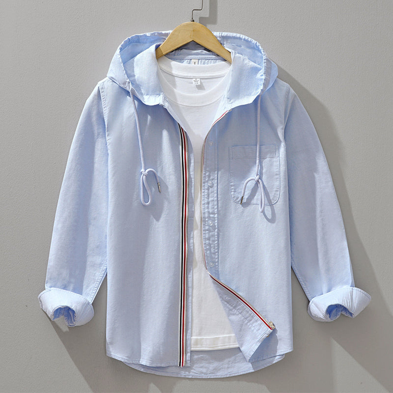 Calvin - Men's Long Sleeve Button-Front Hooded Shirt