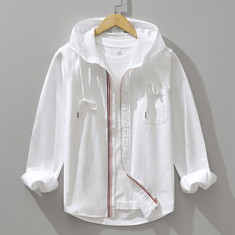Calvin - Men's Long Sleeve Button-Front Hooded Shirt