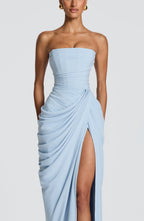 Camila - Women's Strapless Ruched Dress with High Slit