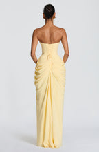 Camila - Women's Strapless Ruched Dress with High Slit