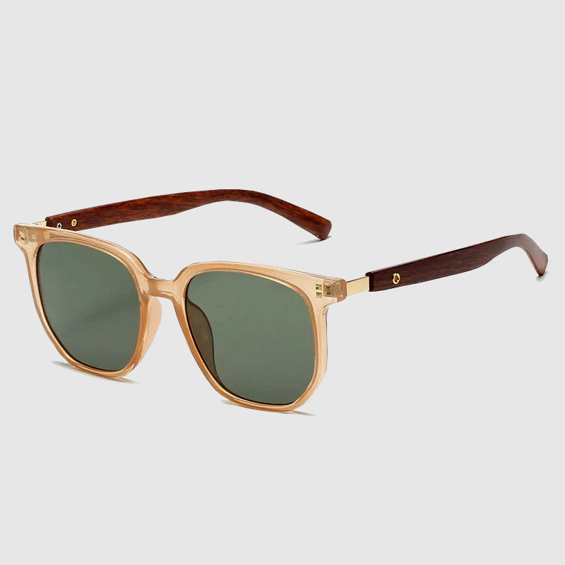 Capri - Square Frame Sunglasses with Wood Temples