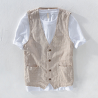 Carlos - Men's Linen Striped Button-Front Vest