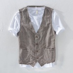 Carlos - Men's Linen Striped Button-Front Vest